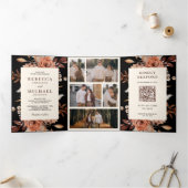 Cream and Terracotta Floral QR Code Black Wedding Dreifach Gefaltete Einladung (Innenseite)