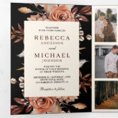Cream and Terracotta Floral QR Code Black Wedding Dreifach Gefaltete Einladung (Innen Erste Seite)