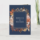 Cream and Terracotta Floral QR Code Navy Wedding Einladung (Vorderseite)