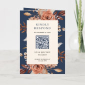 Cream and Terracotta Floral QR Code Navy Wedding Einladung (Rückseite)