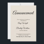 Cream Ankündigung Verspätete Hochzeitskarte<br><div class="desc">Hier ist eine einfache Karte, um Ihre Gäste zu benachrichtigen, wenn es notwendig ist, um Ihr Hochzeitstag zu ändern. Verwenden Sie die Vorlagenfelder, um Ihre persönlichen Daten hinzuzufügen und dieses elegante, minimalistische Design zu Ihrem eigenen zu machen. Der cremefarbene Hintergrund kann in eine beliebige Farbe geändert werden. Alle Schriftart und...</div>