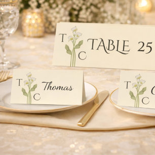 Cream Art Nouveau Lilien Monogramm Hochzeit Platzkarte