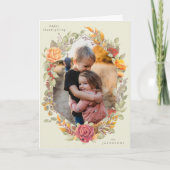 Cream Autumnal Florals Erntedank Foto Karte (Vorderseite)