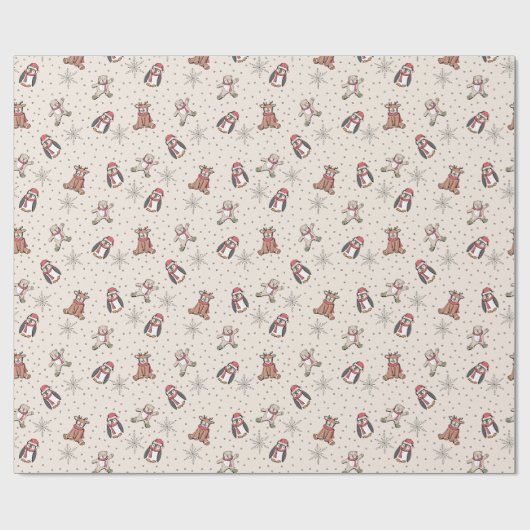 Cream Babys Erste Weihnachts Wintertiere Geschenkpapier (Flach)