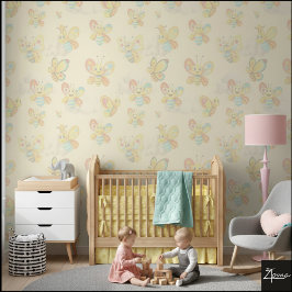 Cream Background Cute Cartoon Butterfly Pattern Tapete
