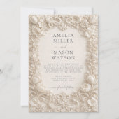 Cream Baroque Floral Ornate Wedding Invitation Einladung (Vorderseite)