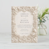 Cream Baroque Floral Ornate Wedding Invitation Einladung (Stehend Vorderseite)