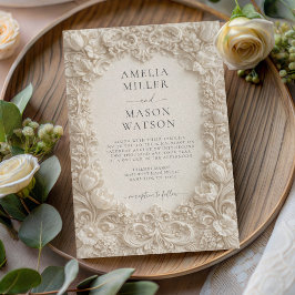 Cream Baroque Floral Ornate Wedding Invitation Einladung