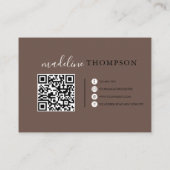 Cream Beige and Brown Calligraphy Script QR code Visitenkarte (Rückseite)