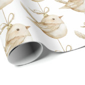 Cream Beige Birds Weihnachten Geschenkpapier (Rolleneckpunkt)