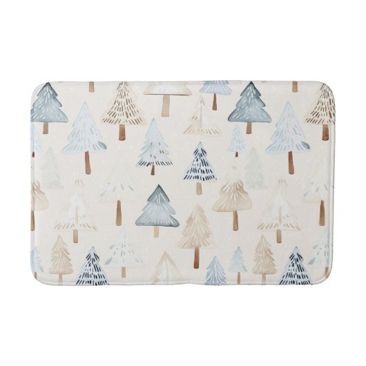 Cream Beige Blue Christmas Trees Badematte (Vorderseite)
