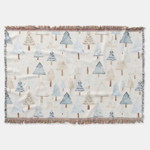 Cream Beige Blue Christmas Trees Decke