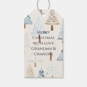 Cream Beige Blue Christmas Trees Geschenkanhänger