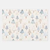 Cream Beige Blue Christmas Trees Geschenkpapier Set (Vorderseite)