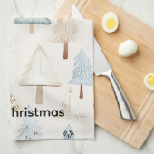 Cream Beige Blue Christmas Trees Geschirrtuch (Viertel Falte)