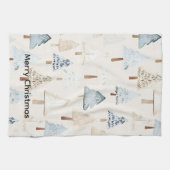 Cream Beige Blue Christmas Trees Geschirrtuch (Horizontal)