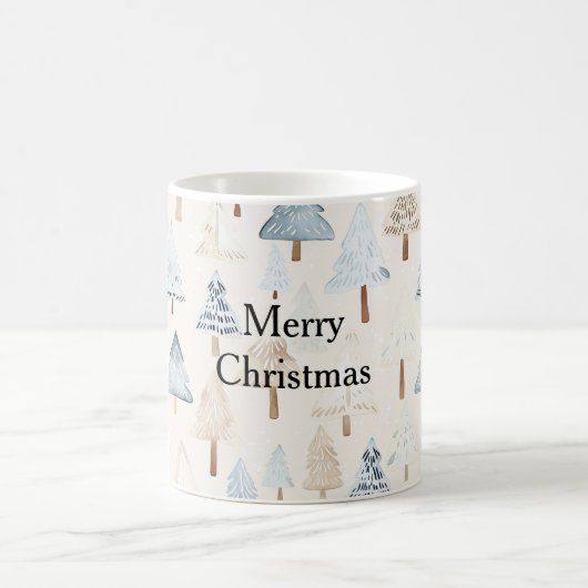 Cream Beige Blue Christmas Trees Kaffeetasse (Mittel)
