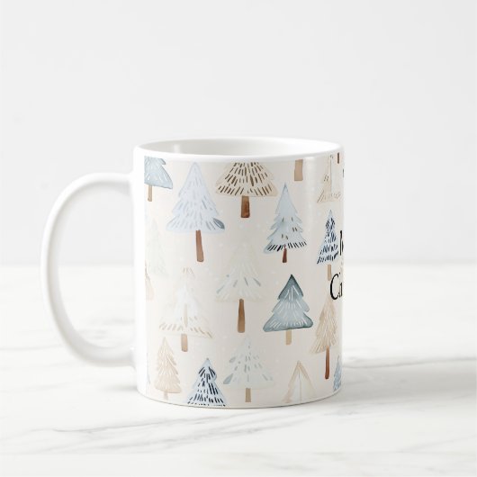 Cream Beige Blue Christmas Trees Kaffeetasse (Links)