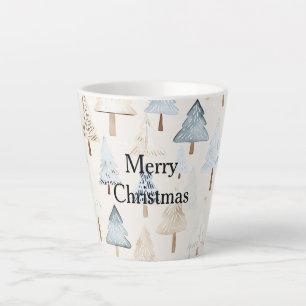 Cream Beige Blue Christmas Trees Milchtasse