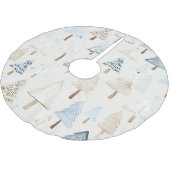 Cream Beige Blue Christmas Trees Polyester Weihnachtsbaumdecke (Schrägansicht)