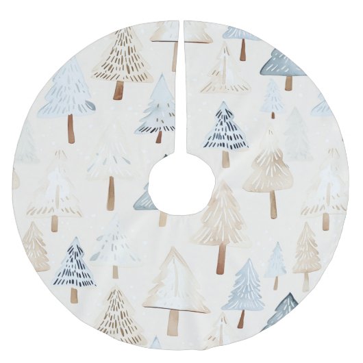 Cream Beige Blue Christmas Trees Polyester Weihnachtsbaumdecke (Vorderseite)