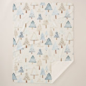 Cream Beige Blue Christmas Trees Sherpadecke (Vorderseite)