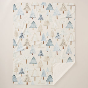 Cream Beige Blue Christmas Trees Sherpadecke