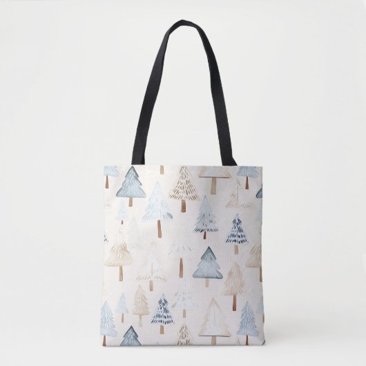 Cream Beige Blue Christmas Trees Tasche (Vorderseite)