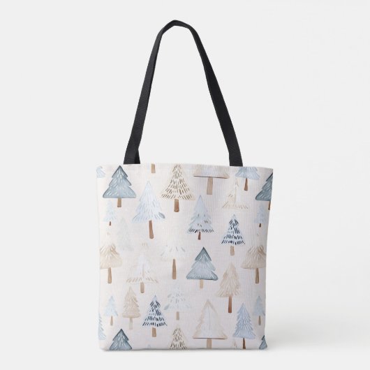 Cream Beige Blue Christmas Trees Tasche (Rückseite)