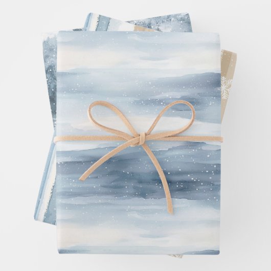 Cream Beige Blue Christmas Trees Winter Geschenkpapier Set (Beispiel)