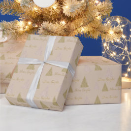 Cream Beige Gold Glitzer Shine Weihnachtsbaumen   Geschenkpapier