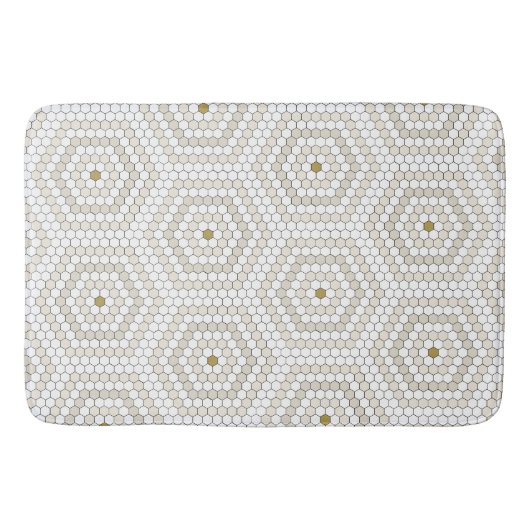 Cream & Beige Hexagon Penny Tile Hex Tile Muster Badematte (Vorderseite)