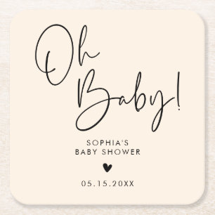 Cream Beige Oh Baby Modern Boho Babydusche Rechteckiger Pappuntersetzer