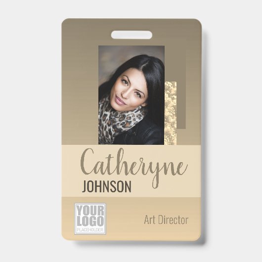 Cream Beige Ombre Logo Barcode ID Foto Vorlage Ausweis (Vorderseite)