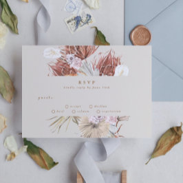 Cream Beige Pampas Grass Floral Jungle Wedding RSVP Karte