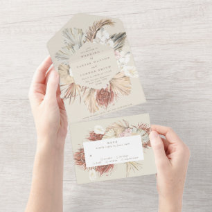 Cream Beige   Pampas Trockenrasen   Hochzeit All In One Einladung