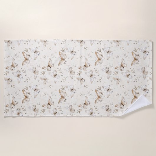 Cream Beige Sand Butterflies Strandtuch (Vorderseite)