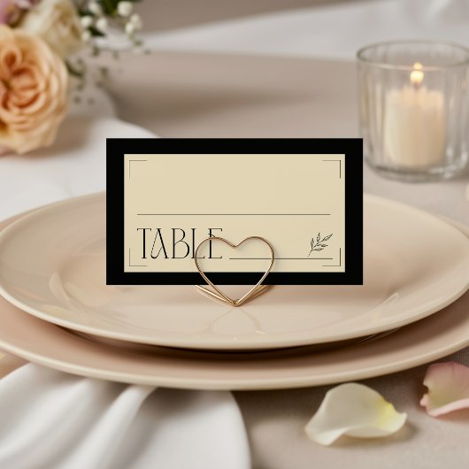 Cream Black Art Deco Sophisticated Botanical  Platzkarte