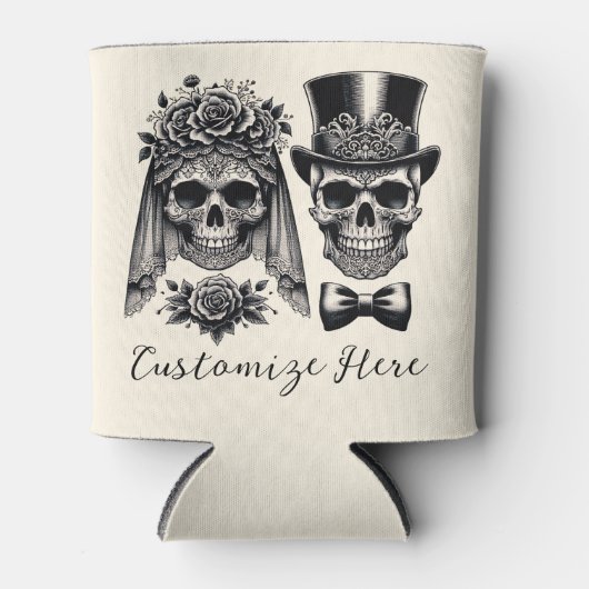 Cream Black & Gold Vintag Skelettheirat Dosenkühler (Vorderseite)