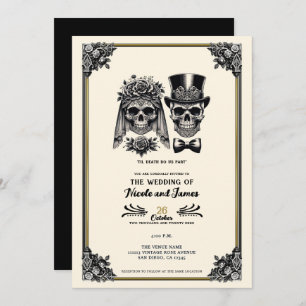 Cream Black & Gold Vintag Skelettheirat Einladung