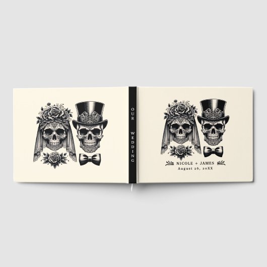 Cream Black & Gold Vintag Skelettheirat Gästebuch (Voll)
