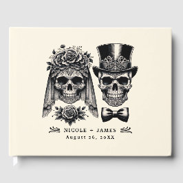 Cream Black & Gold Vintag Skelettheirat Gästebuch