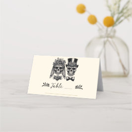 Cream Black & Gold Vintag Skelettheirat Platzkarte