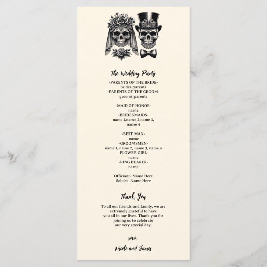 Cream Black & Gold Vintag Skelettheirat Programm (Rückseite)