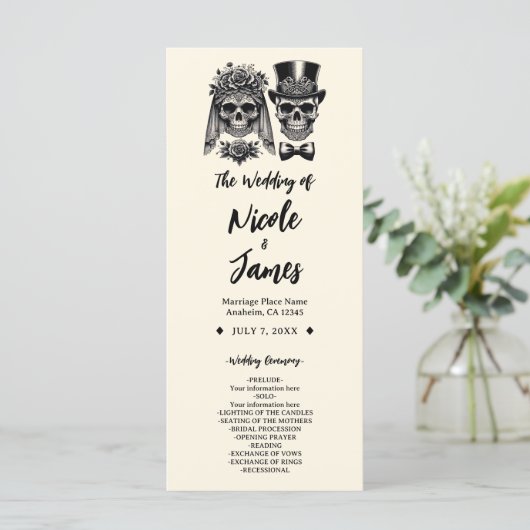 Cream Black & Gold Vintag Skelettheirat Programm (Stehend Vorderseite)