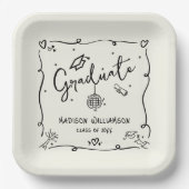 Cream Black Hand Drawn Doodles Graduation Quirky Pappteller (Vorderseite)