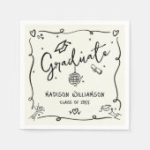 Cream Black Hand Drawn Doodles Graduation Retro Serviette (Vorderseite)