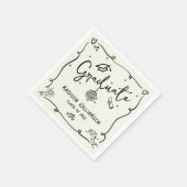 Cream Black Hand Drawn Doodles Graduation Retro Serviette (Ecke)