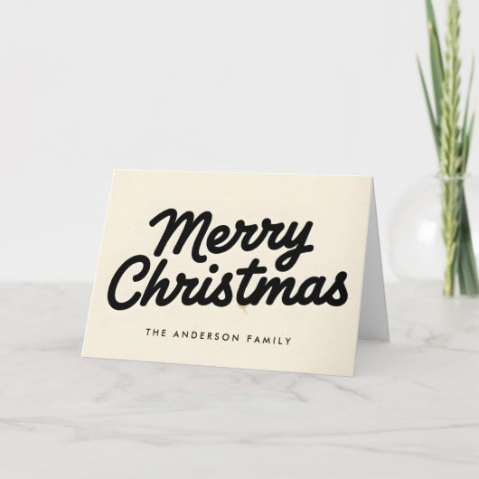 Cream & Black Vintage-Script Frohe Weihnachten (Vorderseite)