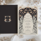 Cream & Black Wedding Vintage Jugendstil-Flora Einladung